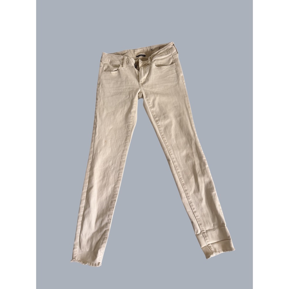 American Eagle Super Low Jegging Jeans 6 Beige Frayed Hem Slim Super Stretch